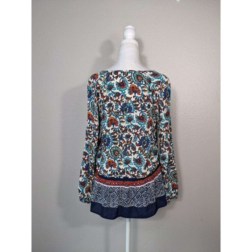 Daniel Rainn Floral Boho Blouse Crochet Tassel Peasant Long Sleeve Blue Sz S 349 - Picture 3 of 9